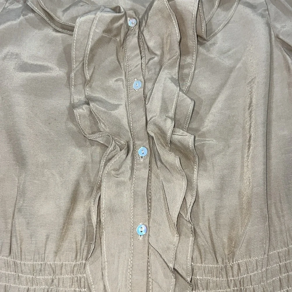 Zara Woman Khaki‎ Ruffle Mini Dress M Cinch Waist Neutral Minimalist Goblincore
